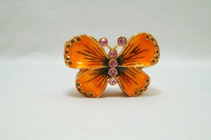 Cristiani Collezione Orange Gold Butterfly Trinket Box Pewter Enameled 14K Gold Plated