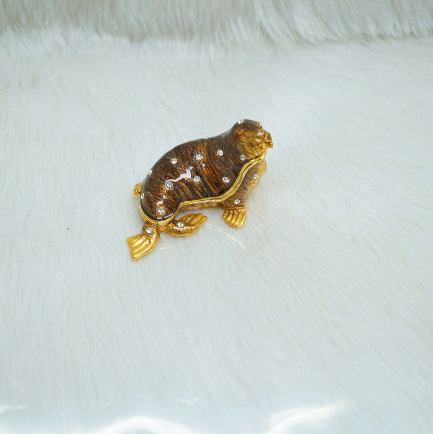 Cristiani Collezione Brown Seal Trinket Box 14K Gold Plated