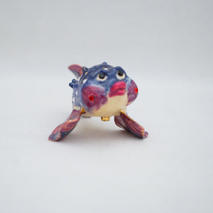 Cristiani Collezione Puffer Fish Trinket Box Pewter Jeweled Enameled 14K Gold Plated