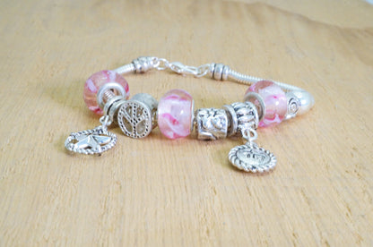 Faux Beaded Multi Charms Silver Toned Bracelet Fashion Jewelry