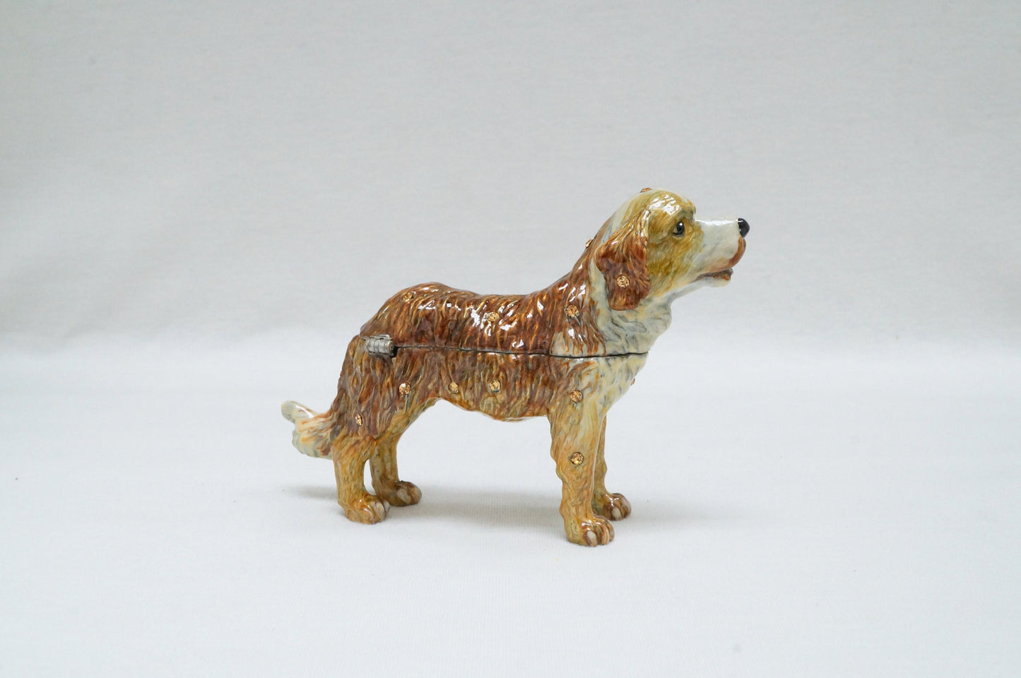 Cristiani Collezione Dog Trinket Box Pewter Enameled Jeweled 14K Gold Plated