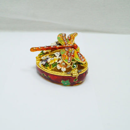 Cristiani Collezione Heart Floral With Dragon Fly Pewter Enameled Trinket Box 14K Gold Plated