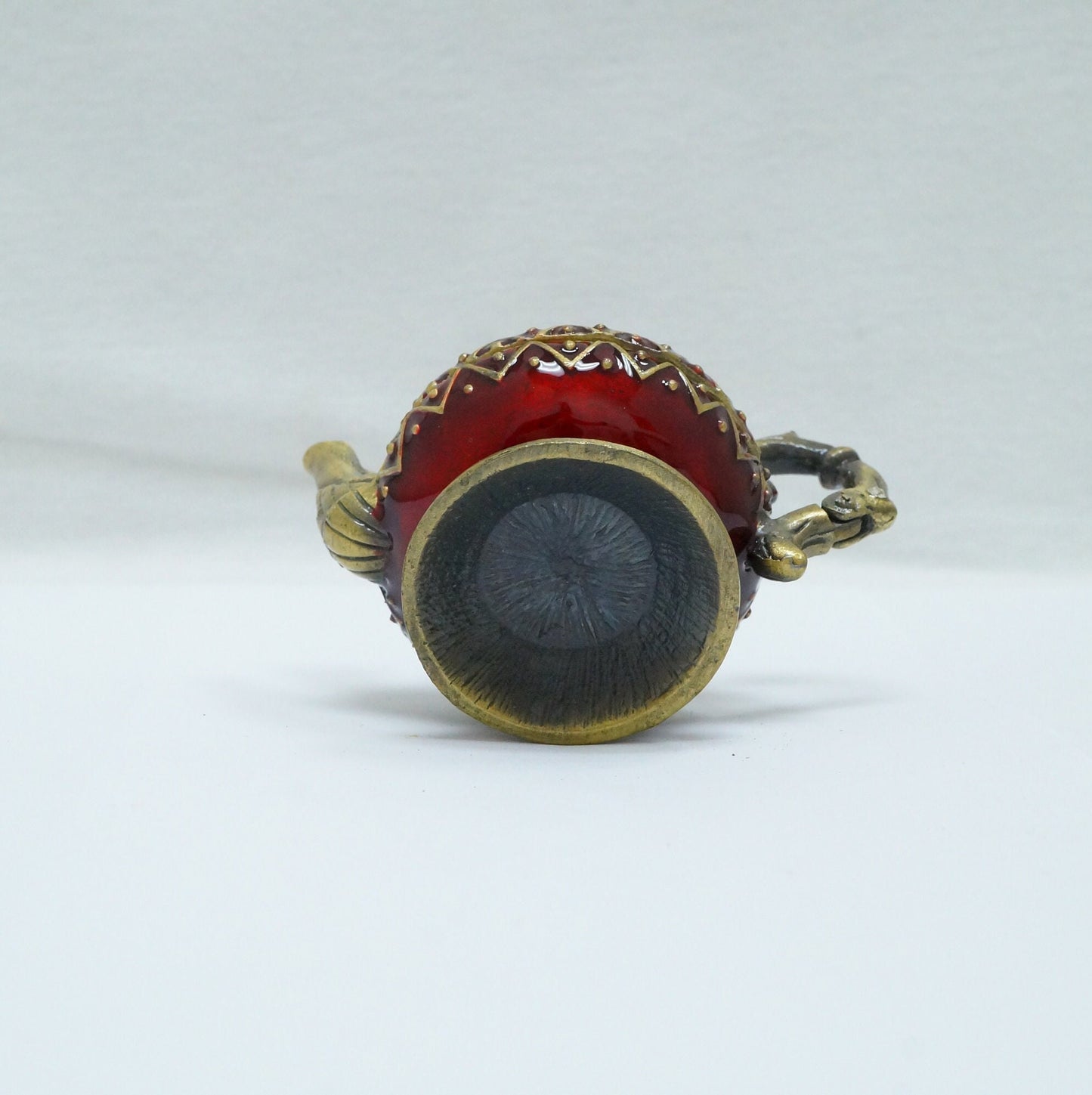 Vintage Burgundy Bronze Floral Jeweled Teapot Pewter Trinket 14K Gold Plated