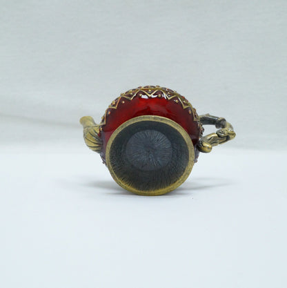 Vintage Burgundy Bronze Floral Jeweled Teapot Pewter Trinket 14K Gold Plated