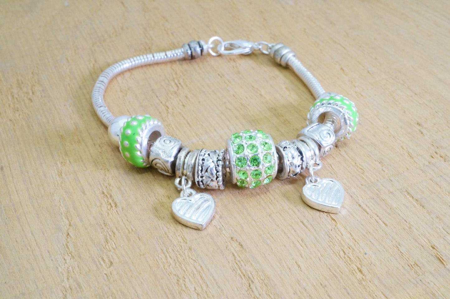 Faux Beaded Multi Charms Silver Toned Bracelet Fashion Jewelry