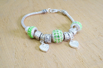 Faux Beaded Multi Charms Silver Toned Bracelet Fashion Jewelry