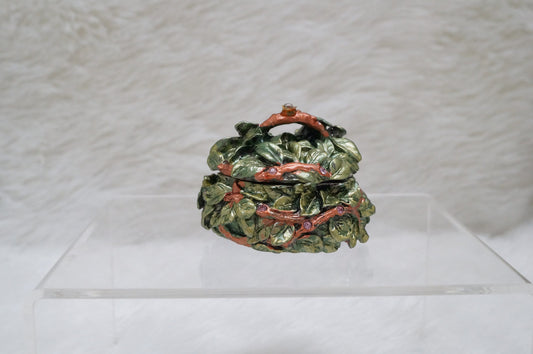 Vintage Green Floral leaves Basket Oval Trinket Box