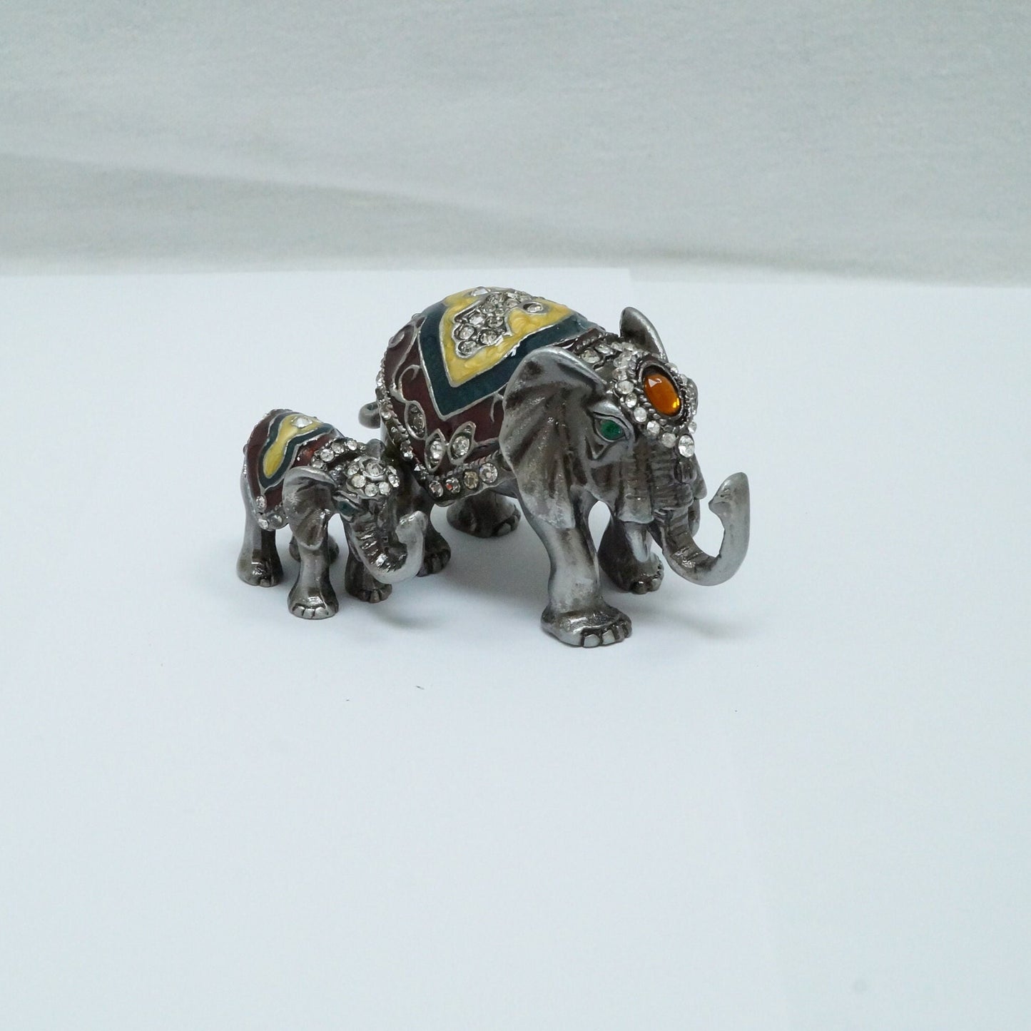 Cristiani Collezione Mother and Baby Elephant Jeweled Pewter Enameled  Trinket Box
