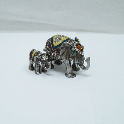 Cristiani Collezione Mother and Baby Elephant Jeweled Pewter Enameled  Trinket Box