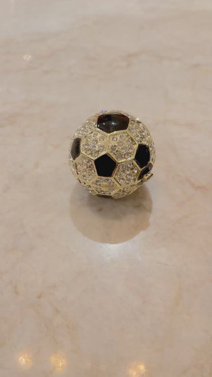 New Limited Edition 14K Gold Plated Soccer Treasure Box/Smart Device Cable Holder Jeweled with Austrian Crystals